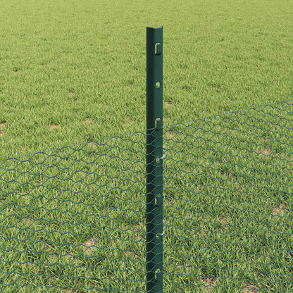 vidaXL Hexagonal Fence with Post 25 x 0.5 m PVC-Coated Steel Green 4