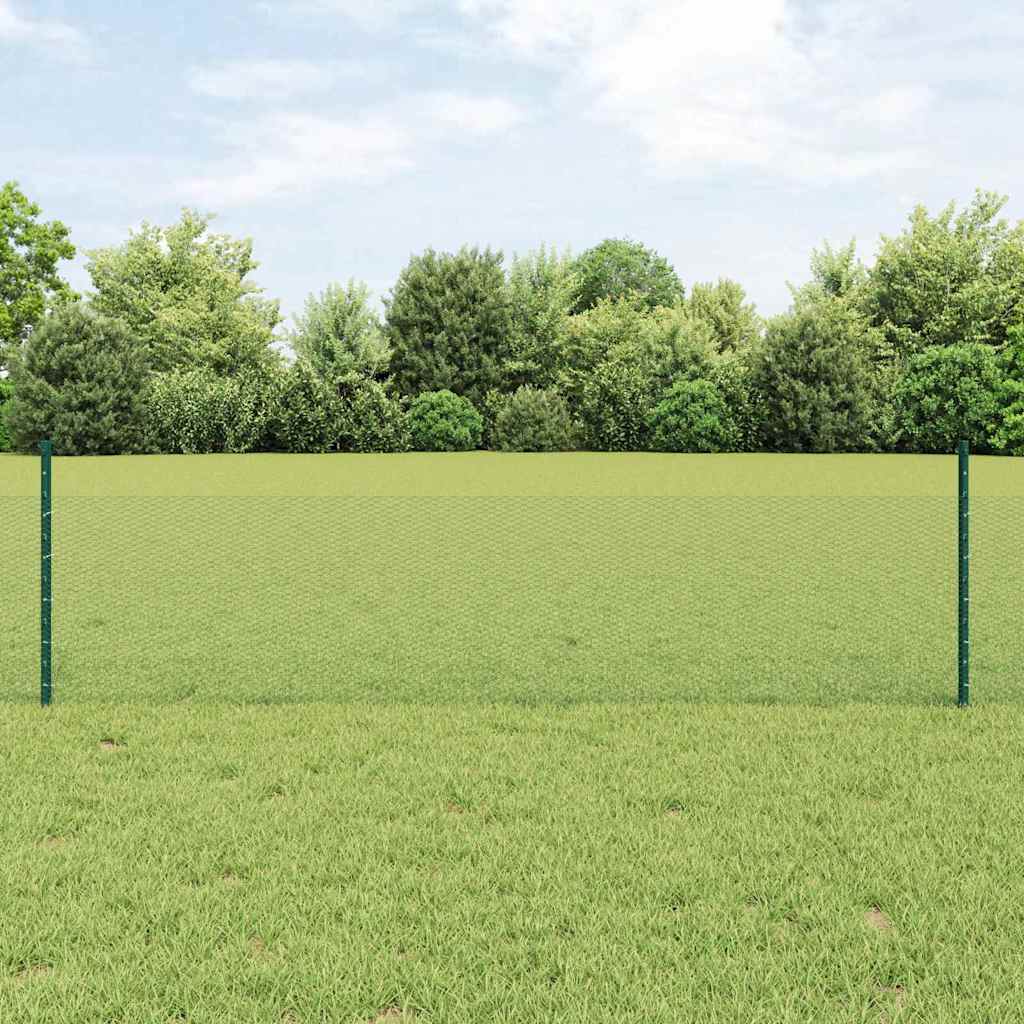 vidaXL Hexagonal Fence with Post 25 x 0.5 m PVC-Coated Steel Green 1