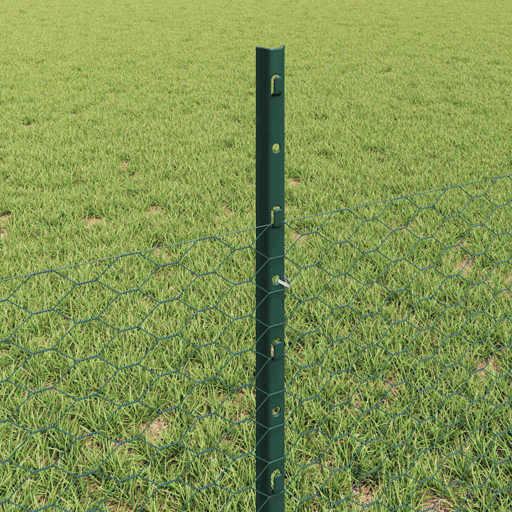 vidaXL Hexagonal Fence with Post 25 x 0.5 m PVC-Coated Steel Green 4