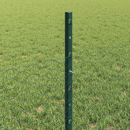 vidaXL Hexagonal Fence with Post 25 x 0.5 m PVC-Coated Steel Green 4