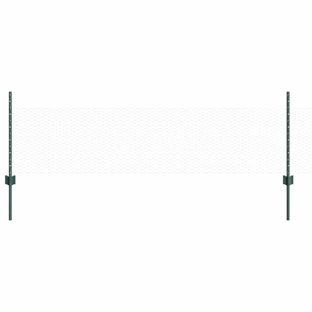 vidaXL Hexagonal Fence with Post 25 x 0.5 m PVC-Coated Steel Green 2