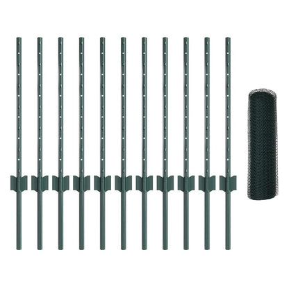 vidaXL Hexagonal Fence with Post 25 x 0.5 m PVC-Coated Steel Green 5
