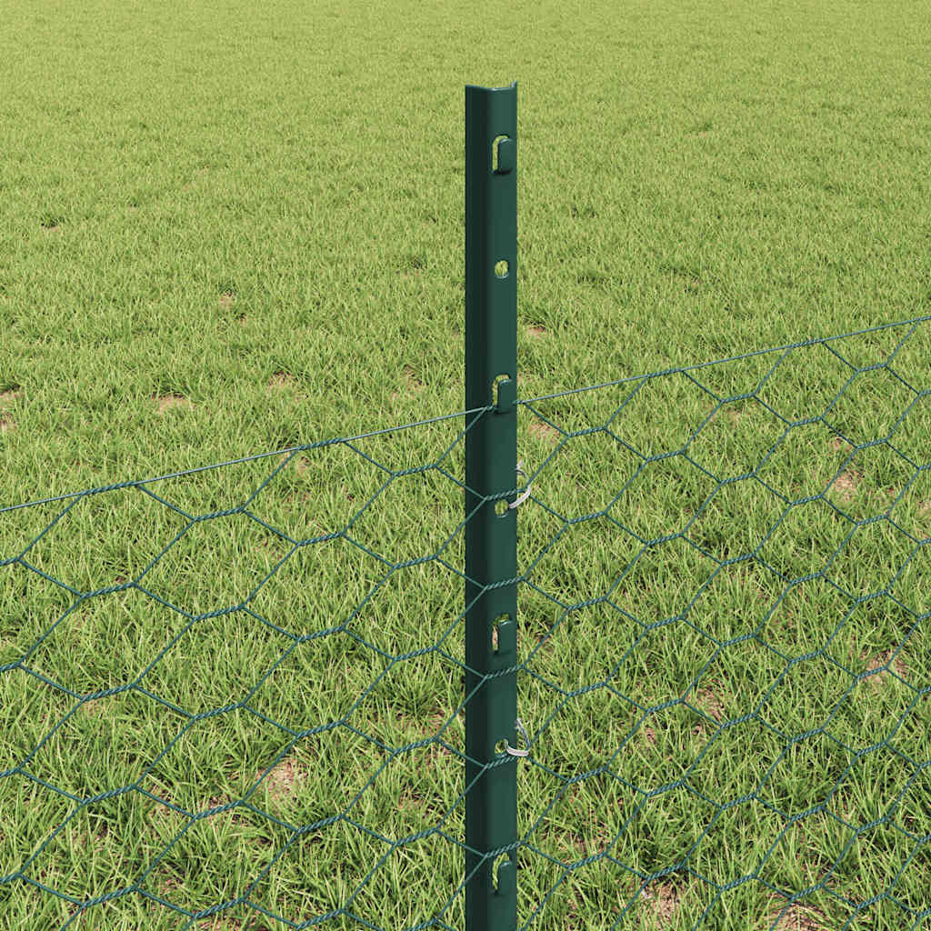 vidaXL Hexagonal Fence with Post 25 x 0.5 m PVC-Coated Steel Green 4