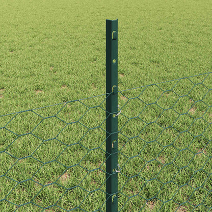 vidaXL Hexagonal Fence with Post 25 x 0.5 m PVC-Coated Steel Green 4