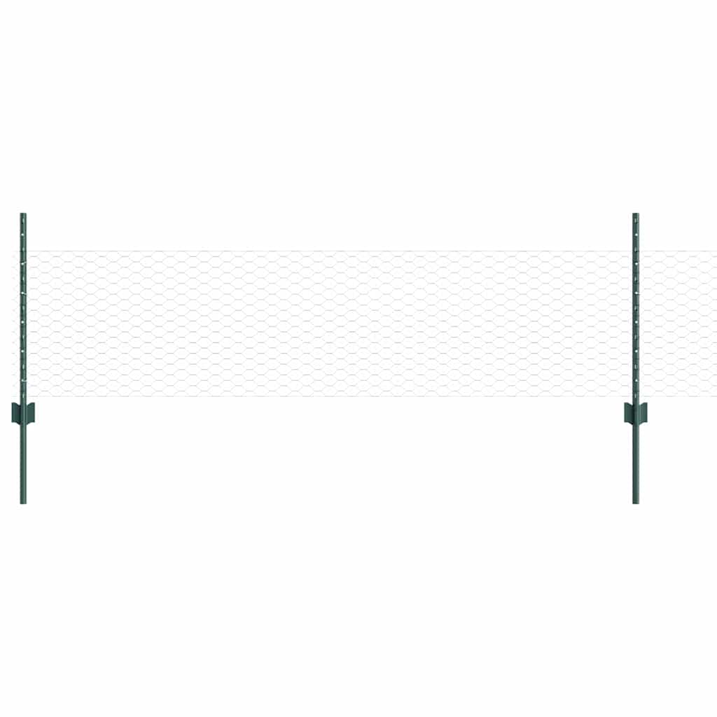 vidaXL Hexagonal Fence with Post 25 x 0.5 m PVC-Coated Steel Green 2