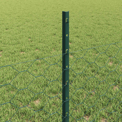 vidaXL Hexagonal Fence with Post 25 x 0.5 m PVC-Coated Steel Green 4