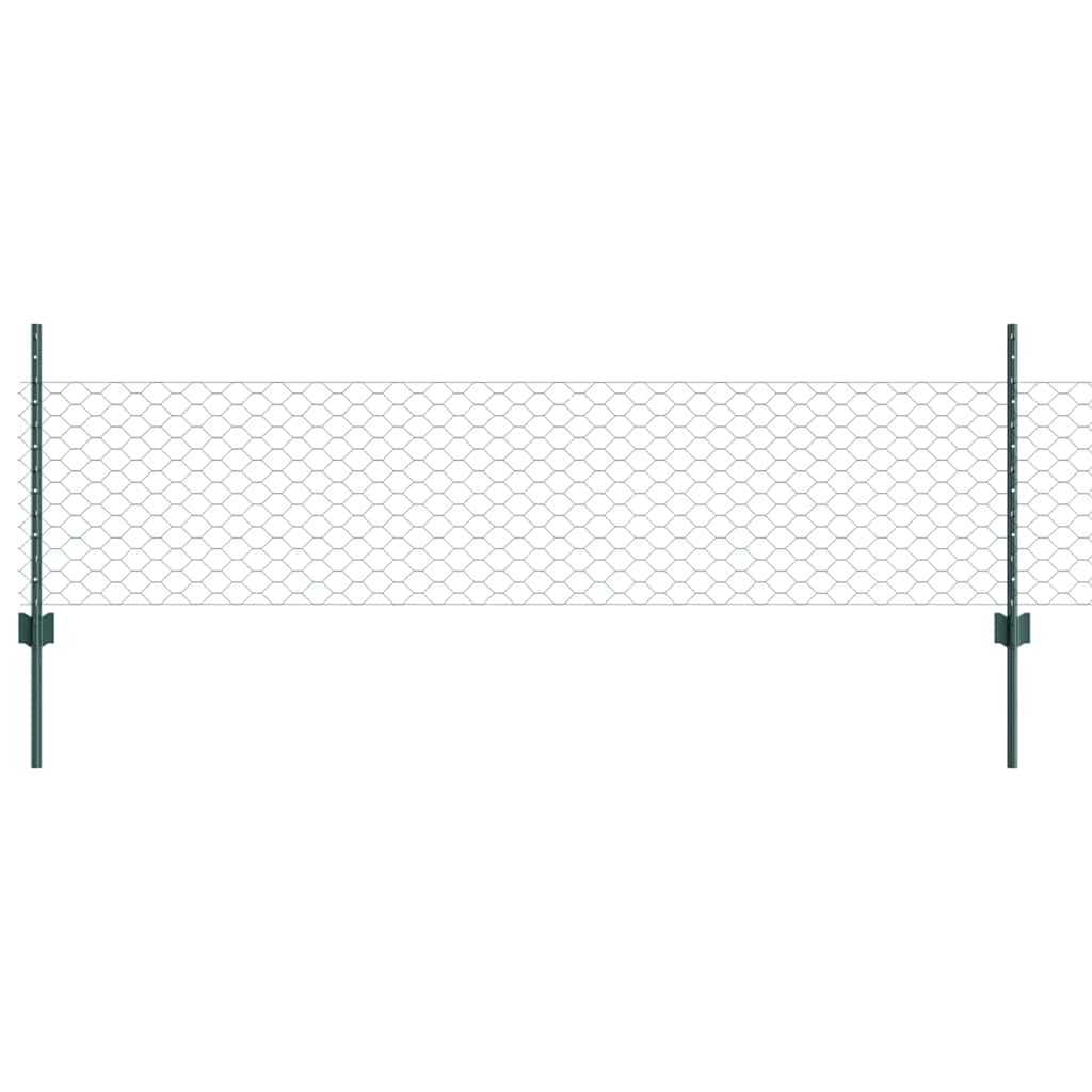 vidaXL Hexagonal Fence with Post 25 x 0.5 m PVC-Coated Steel Green 2