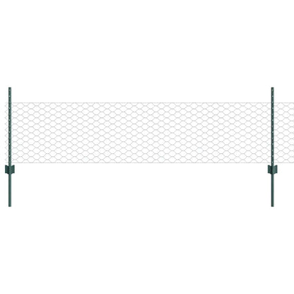 vidaXL Hexagonal Fence with Post 25 x 0.5 m PVC-Coated Steel Green 2