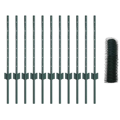 vidaXL Hexagonal Fence with Post 25 x 0.5 m PVC-Coated Steel Green 5