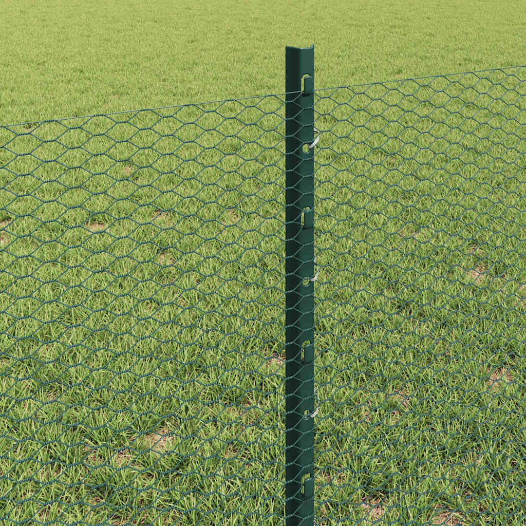 vidaXL Hexagonal Fence with Post 25 x 0.6 m PVC-Coated Steel Green 4