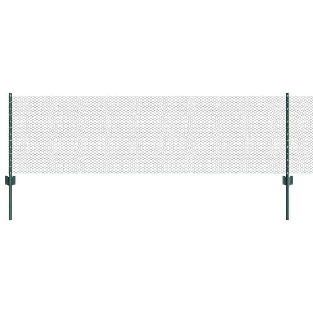 vidaXL Hexagonal Fence with Post 25 x 0.6 m PVC-Coated Steel Green 2