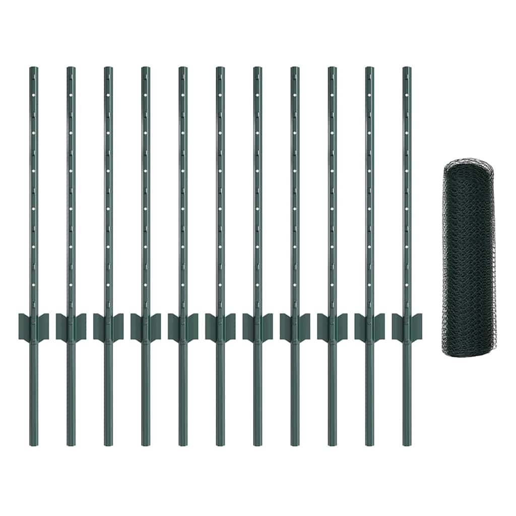 vidaXL Hexagonal Fence with Post 25 x 0.6 m PVC-Coated Steel Green 5