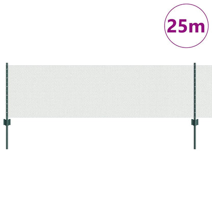 vidaXL Hexagonal Fence with Post 25 x 0.6 m PVC-Coated Steel Green 3