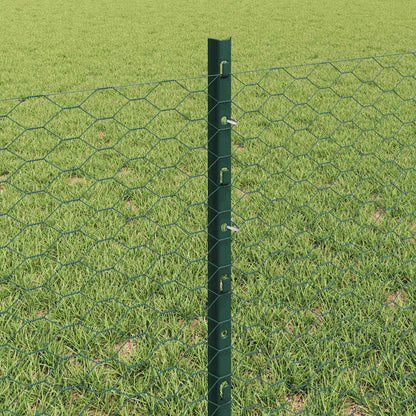 vidaXL Hexagonal Fence with Post 25 x 0.6 m PVC-Coated Steel Green 4