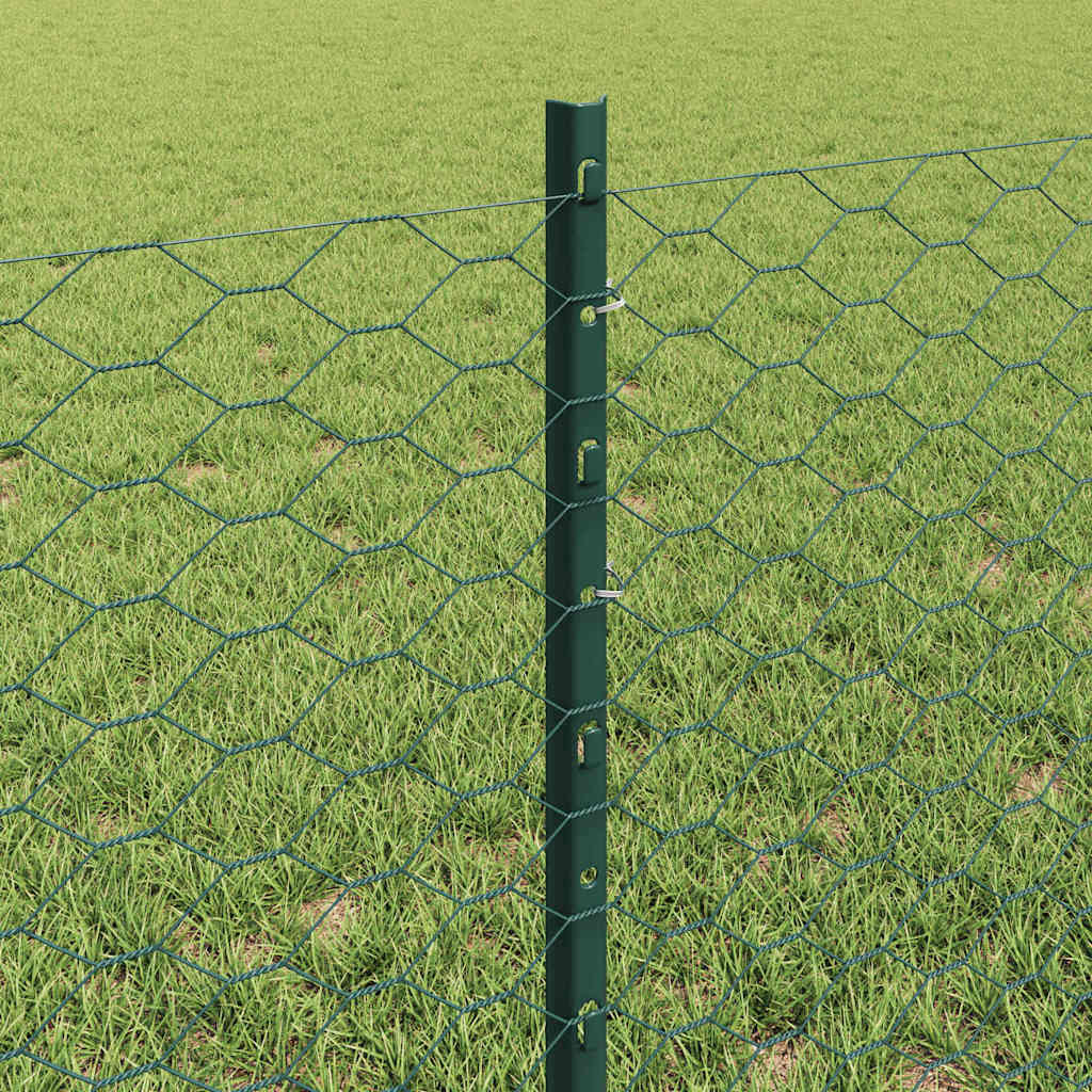 vidaXL Hexagonal Fence with Post 25 x 0.6 m PVC-Coated Steel Green 4