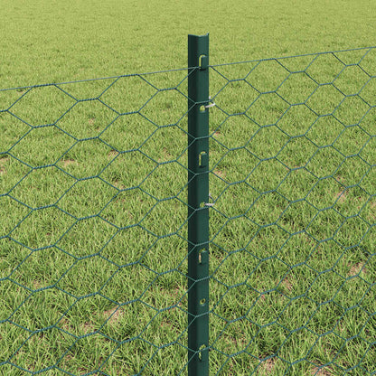 vidaXL Hexagonal Fence with Post 25 x 0.6 m PVC-Coated Steel Green 4