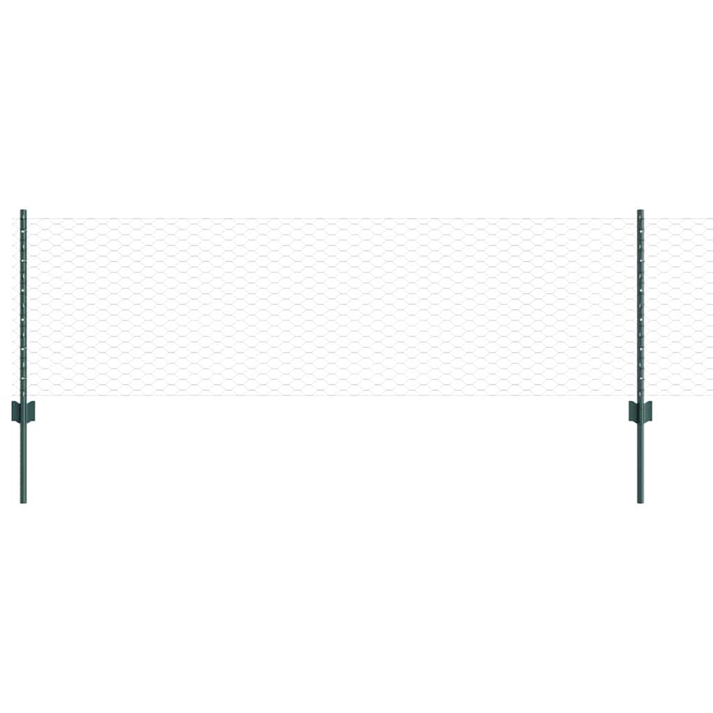 vidaXL Hexagonal Fence with Post 25 x 0.6 m PVC-Coated Steel Green 2