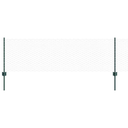 vidaXL Hexagonal Fence with Post 25 x 0.6 m PVC-Coated Steel Green 2