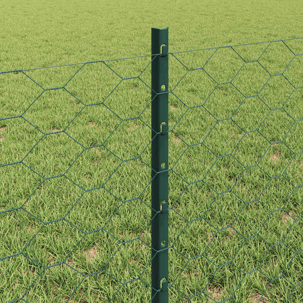 vidaXL Hexagonal Fence with Post 25 x 0.6 m PVC-Coated Steel Green 4
