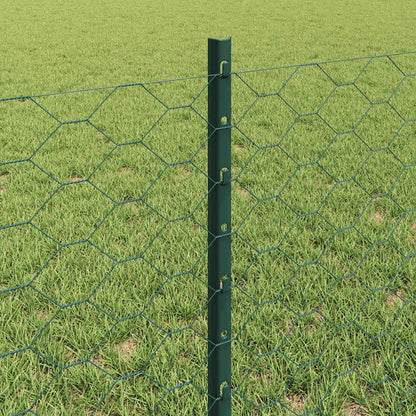 vidaXL Hexagonal Fence with Post 25 x 0.6 m PVC-Coated Steel Green 4