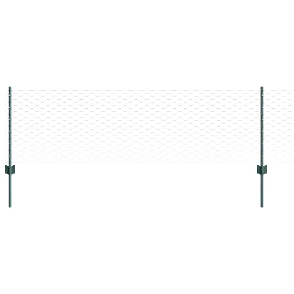 vidaXL Hexagonal Fence with Post 25 x 0.6 m PVC-Coated Steel Green 2