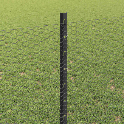 vidaXL Hexagonal Fence with Post 10 x 0.8 m PVC-Coated Steel Grey Mesh 4