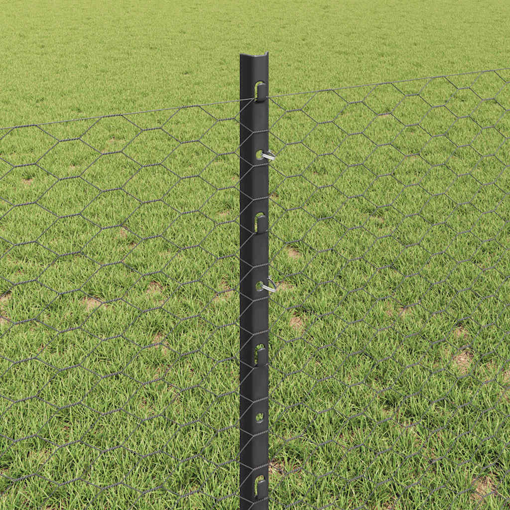 vidaXL Hexagonal Fence with Post 10 x 0.8 m PVC-Coated Steel Grey Mesh 4