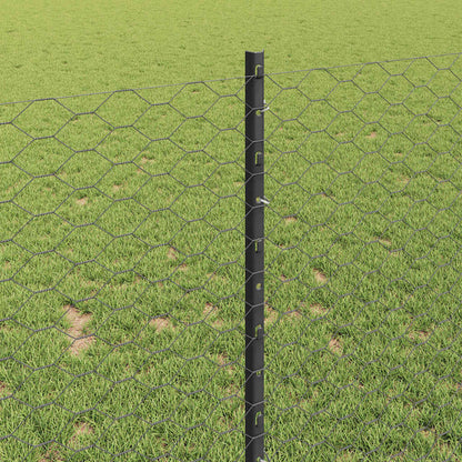 vidaXL Hexagonal Fence with Post 10 x 0.8 m PVC-Coated Steel Grey Mesh 4