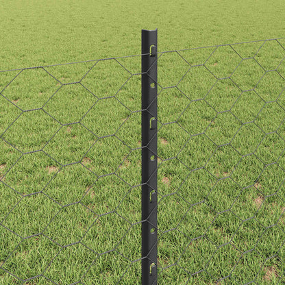 vidaXL Hexagonal Fence with Post 10 x 0.8 m PVC-Coated Steel Grey Mesh 4