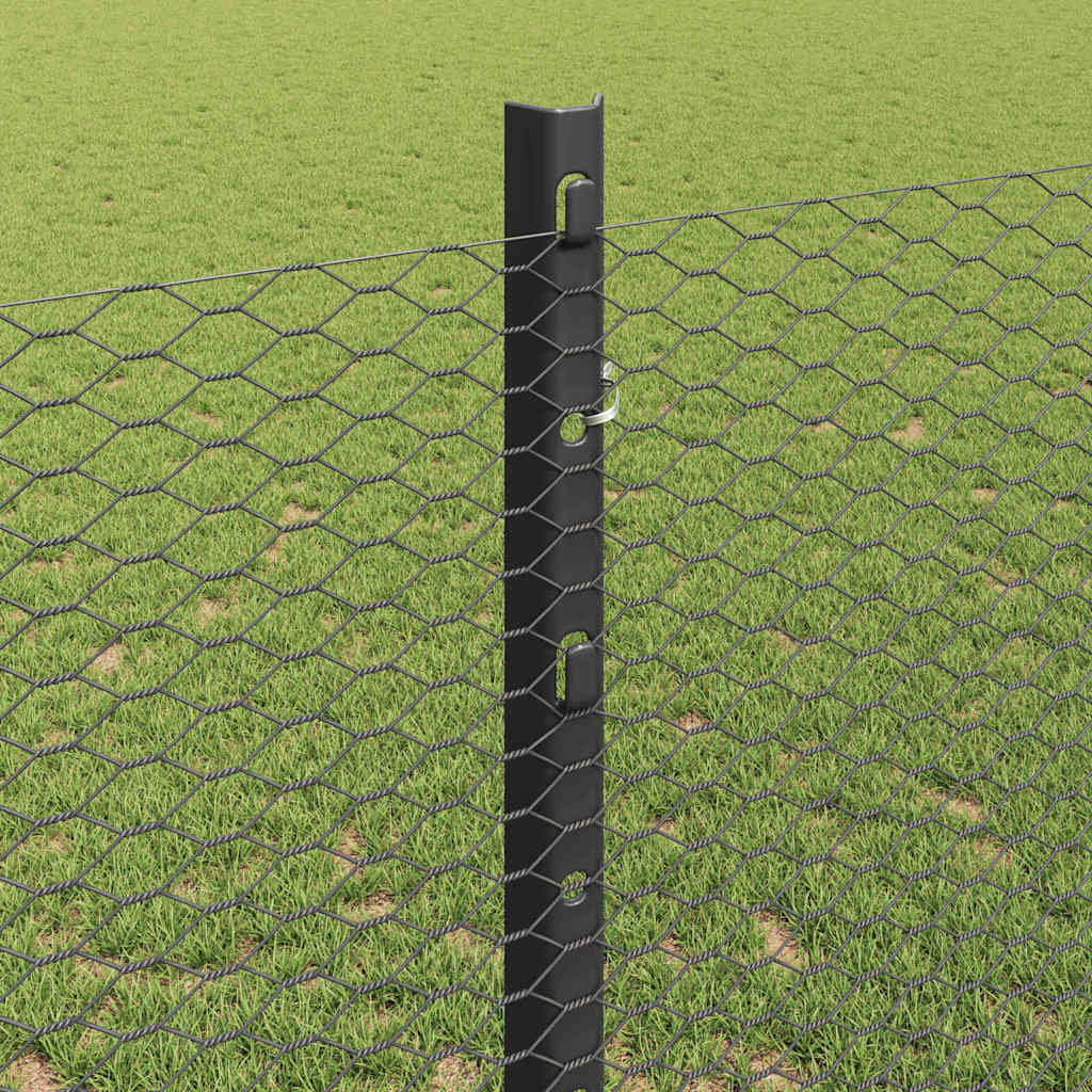 vidaXL Hexagonal Fence with Post 10 x 1.2 m PVC-Coated Steel Grey Mesh 4