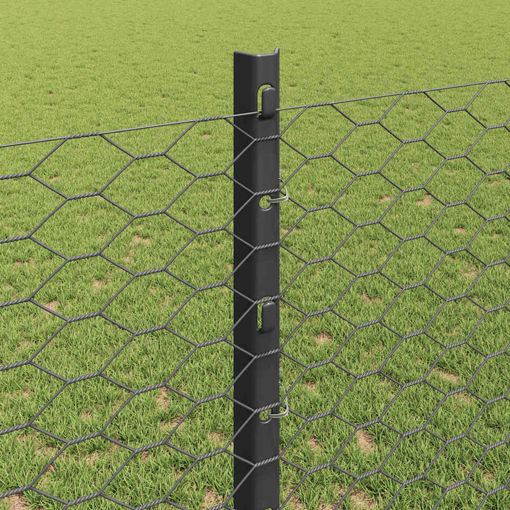 vidaXL Hexagonal Fence with Post 10 x 1.2 m PVC-Coated Steel Grey Mesh 4