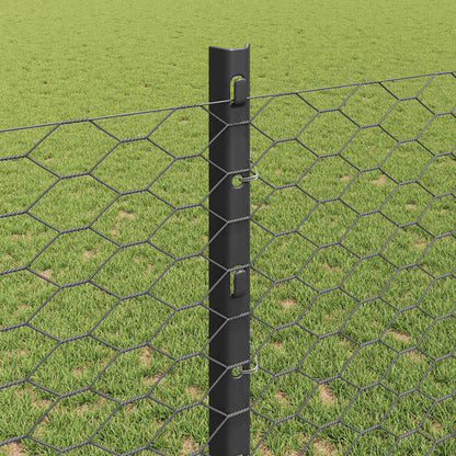 vidaXL Hexagonal Fence with Post 10 x 1.2 m PVC-Coated Steel Grey Mesh 4
