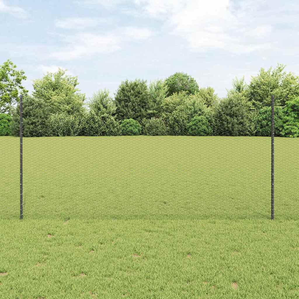 vidaXL Hexagonal Fence with Post 10 x 1.2 m PVC-Coated Steel Grey Mesh 1