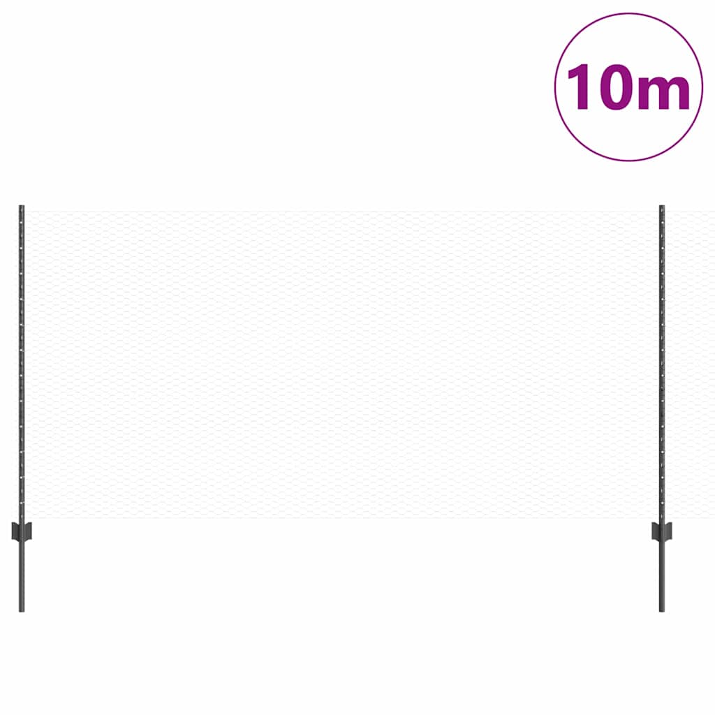 vidaXL Hexagonal Fence with Post 10 x 1.2 m PVC-Coated Steel Grey Mesh 3