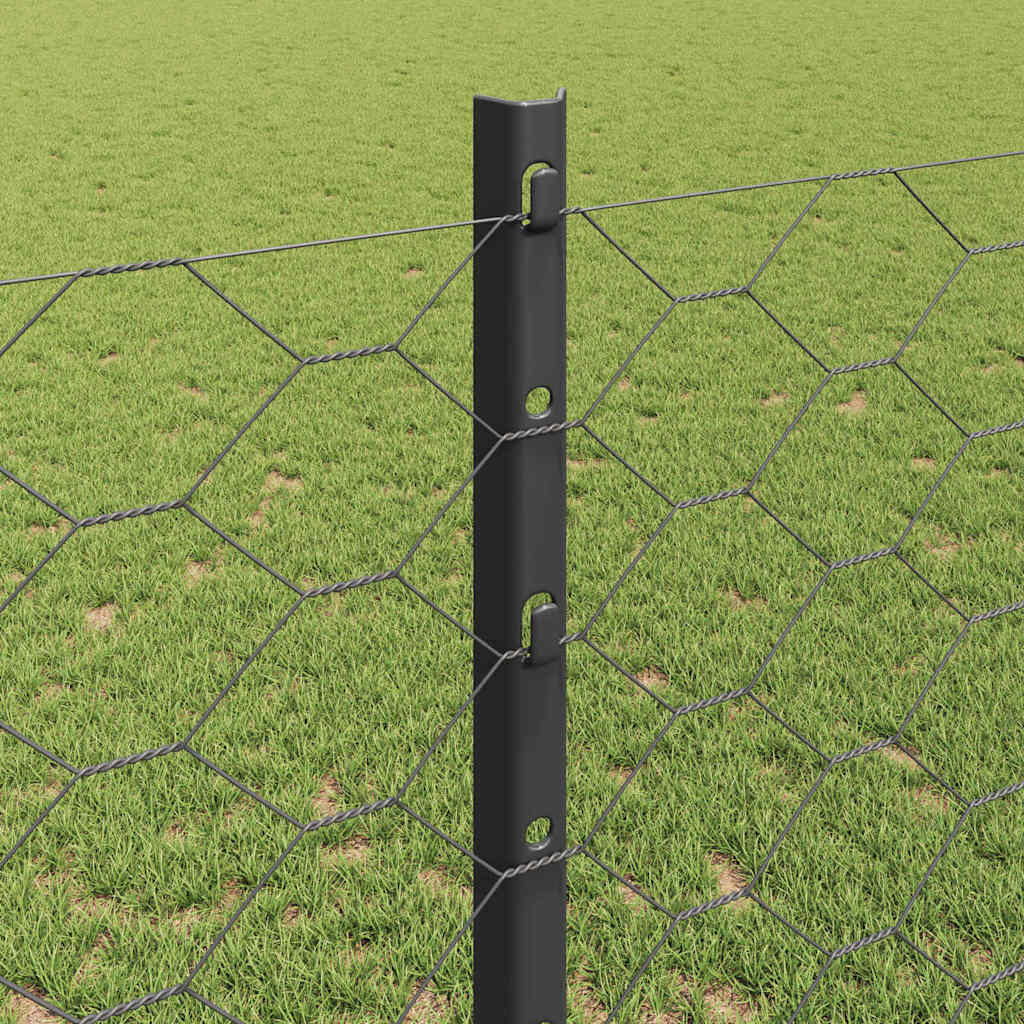 vidaXL Hexagonal Fence with Post 10 x 1.2 m PVC-Coated Steel Grey Mesh 4