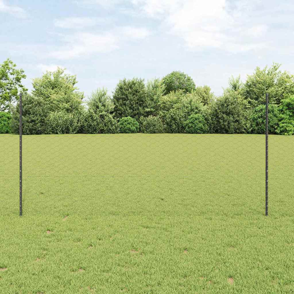 vidaXL Hexagonal Fence with Post 10 x 1.2 m PVC-Coated Steel Grey Mesh 1