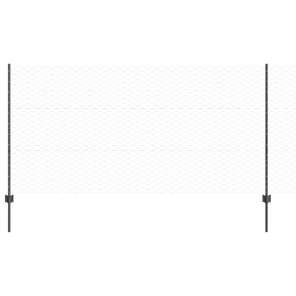 vidaXL Hexagonal Fence with Post 10 x 1.2 m PVC-Coated Steel Grey Mesh 2