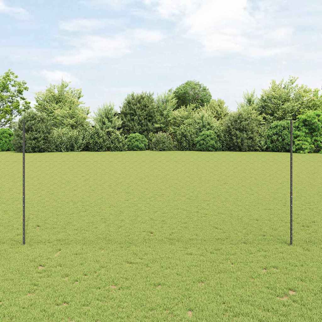 vidaXL Hexagonal Fence with Post 10 x 1.4 m PVC-Coated Steel Grey Mesh 1