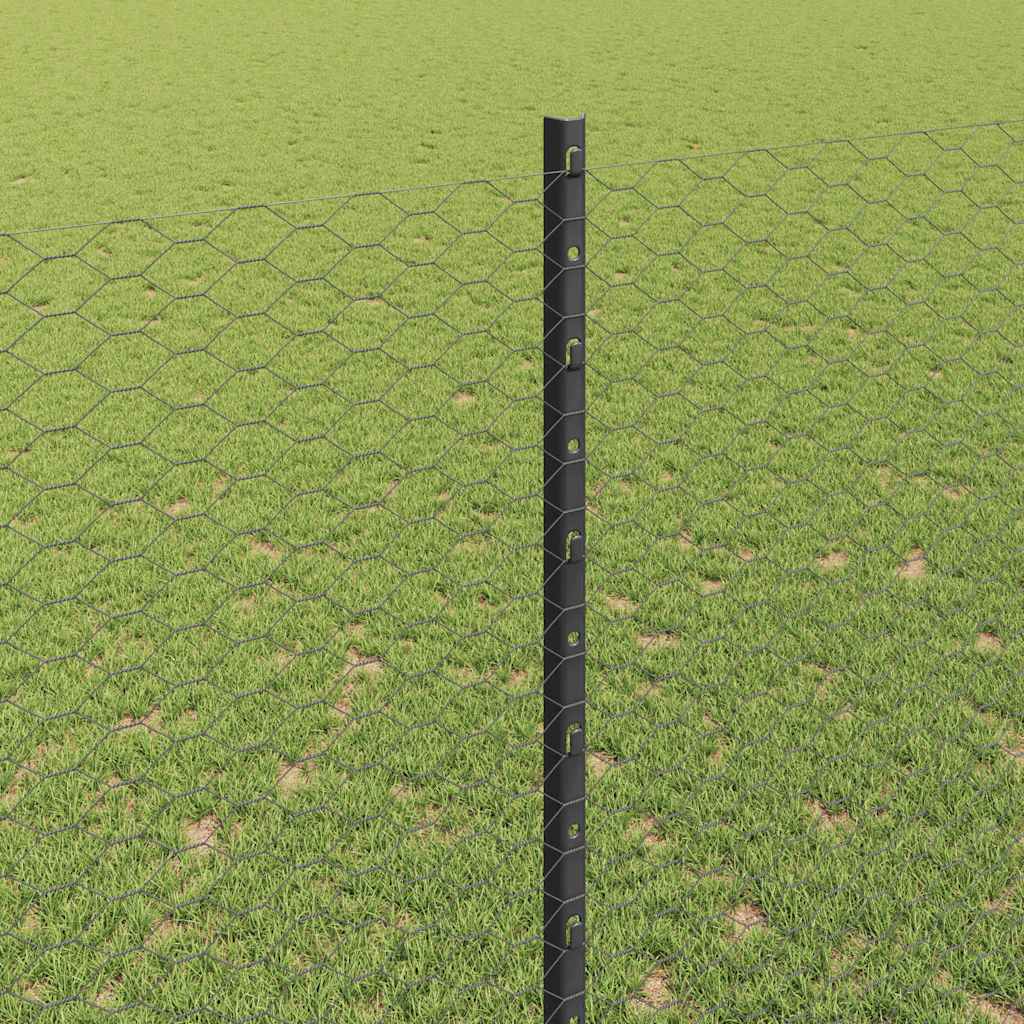 vidaXL Hexagonal Fence with Post 10 x 1.5 m PVC-Coated Steel Grey Mesh 4