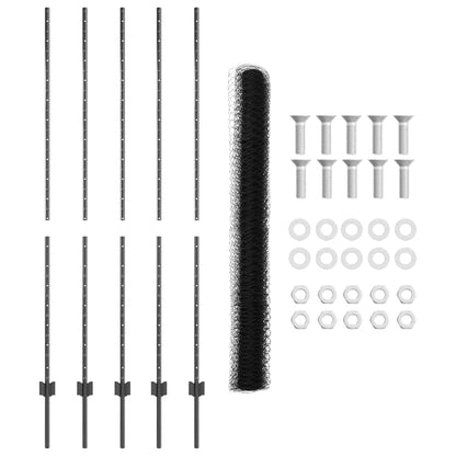 vidaXL Hexagonal Fence with Post 10 x 1.5 m PVC-Coated Steel Grey Mesh 6