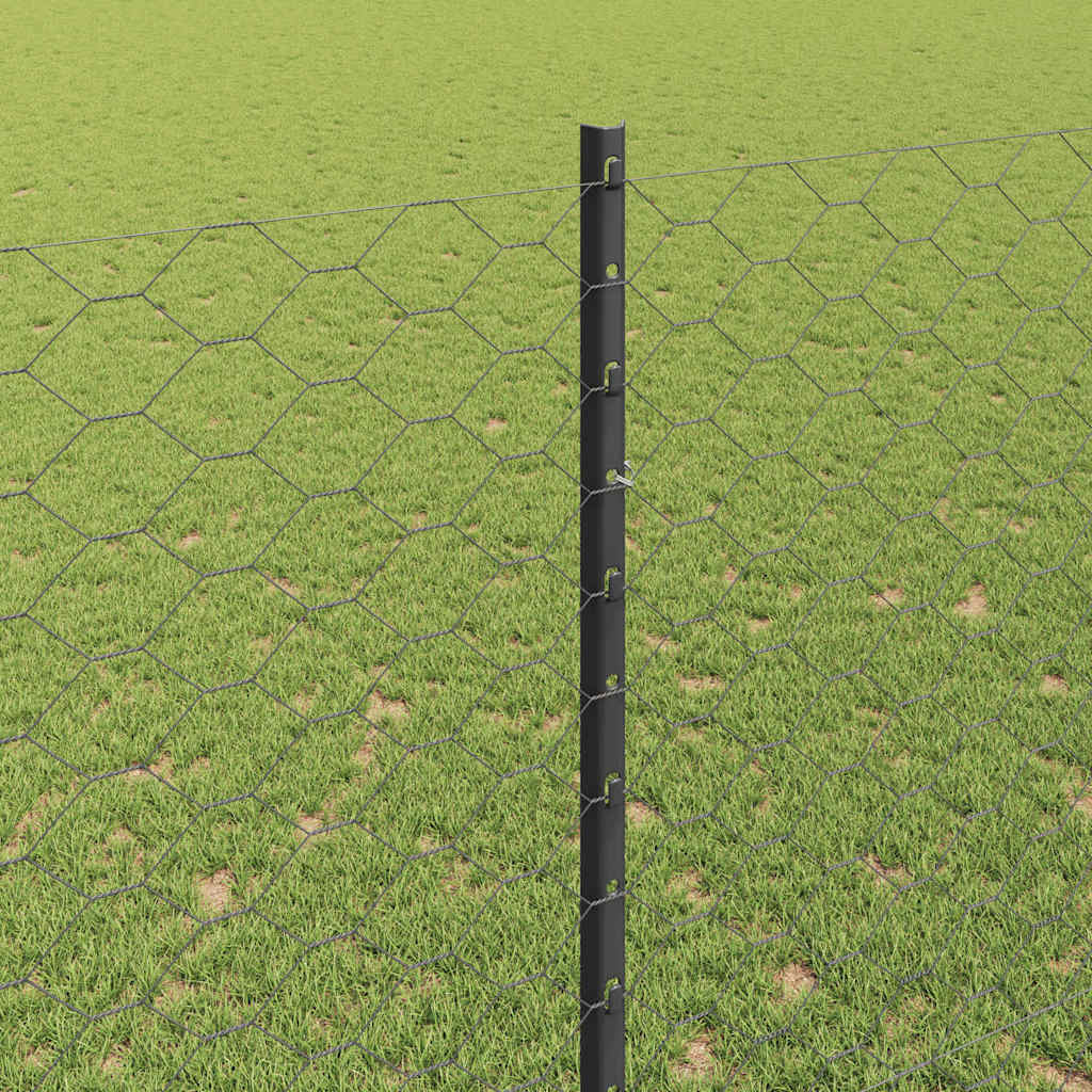 vidaXL Hexagonal Fence with Post 10 x 1.5 m PVC-Coated Steel Grey Mesh 4