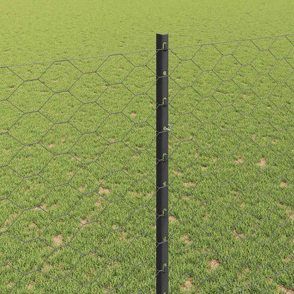 vidaXL Hexagonal Fence with Post 10 x 1.5 m PVC-Coated Steel Grey Mesh 4