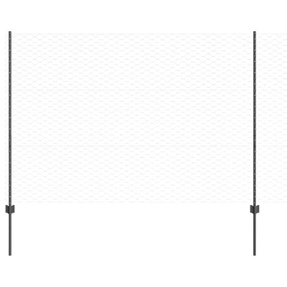 vidaXL Hexagonal Fence with Post 10 x 1.5 m PVC-Coated Steel Grey Mesh 2