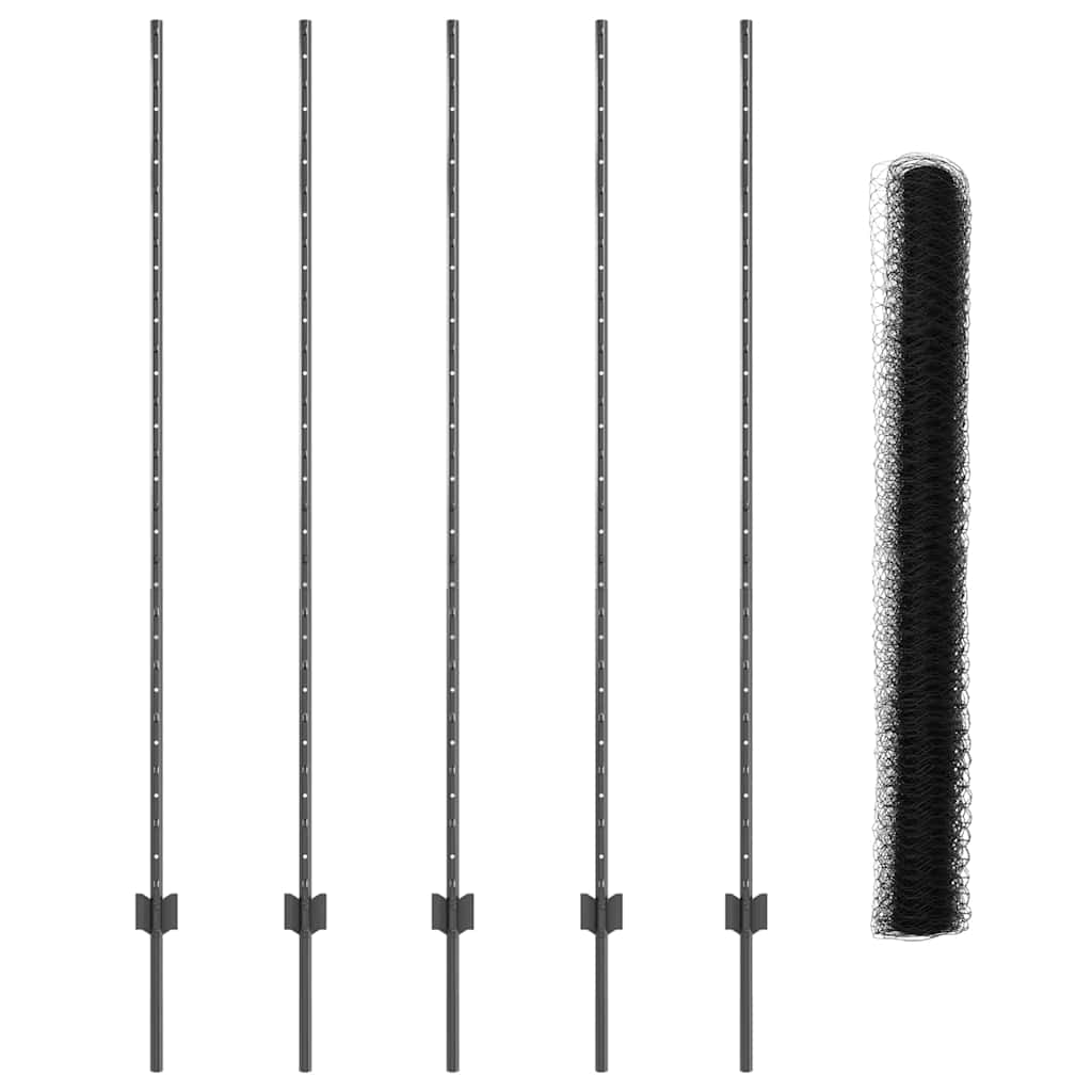 vidaXL Hexagonal Fence with Post 10 x 1.6 m PVC-Coated Steel Grey Mesh 5
