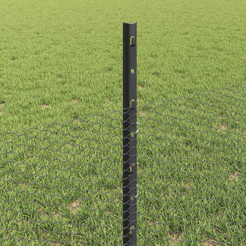 vidaXL Hexagonal Fence with Post 25 x 0.5 m PVC-Coated Steel Grey Mesh 4