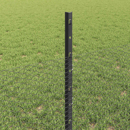 vidaXL Hexagonal Fence with Post 25 x 0.5 m PVC-Coated Steel Grey Mesh 4