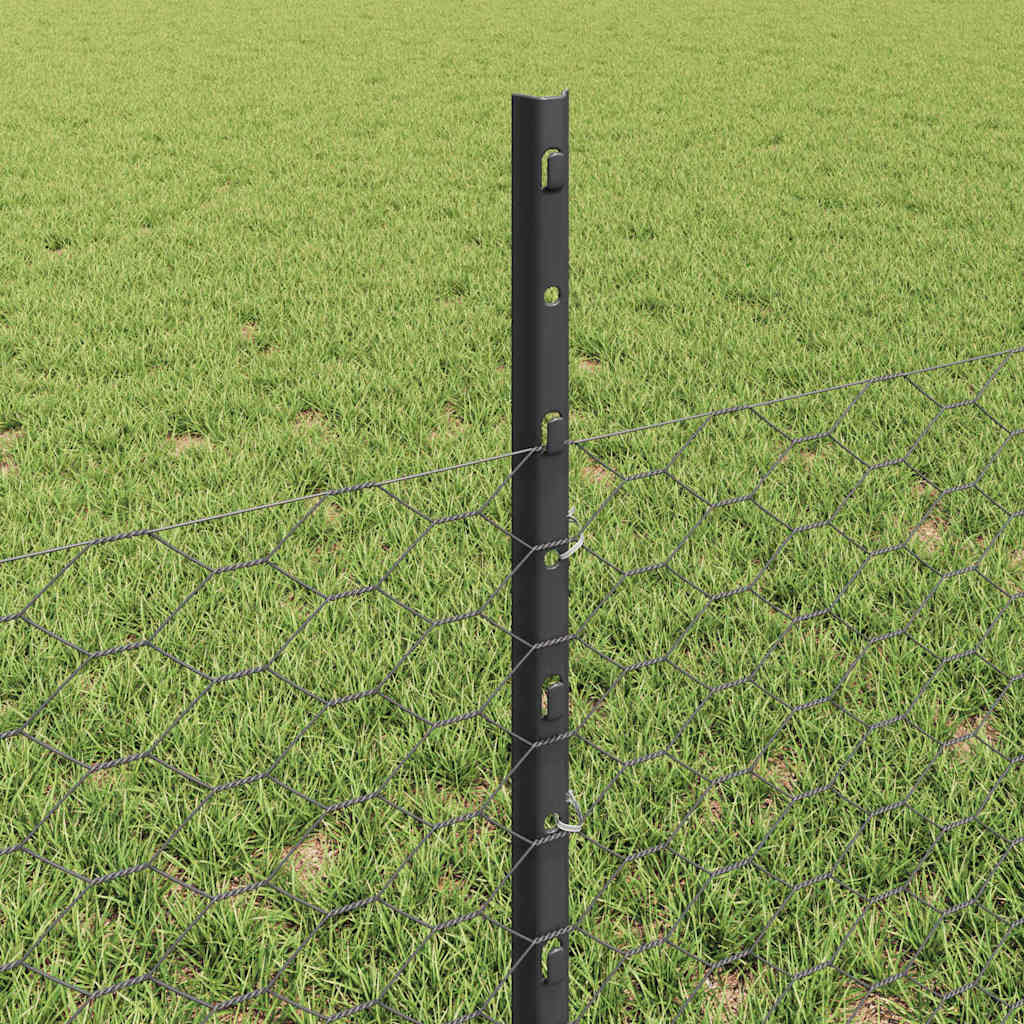 vidaXL Hexagonal Fence with Post 25 x 0.5 m PVC-Coated Steel Grey Mesh 4