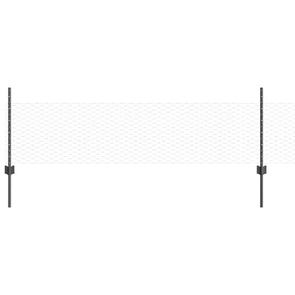 vidaXL Hexagonal Fence with Post 25 x 0.5 m PVC-Coated Steel Grey Mesh 2