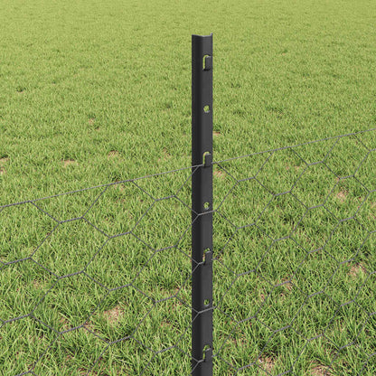 vidaXL Hexagonal Fence with Post 25 x 0.5 m PVC-Coated Steel Grey Mesh 4