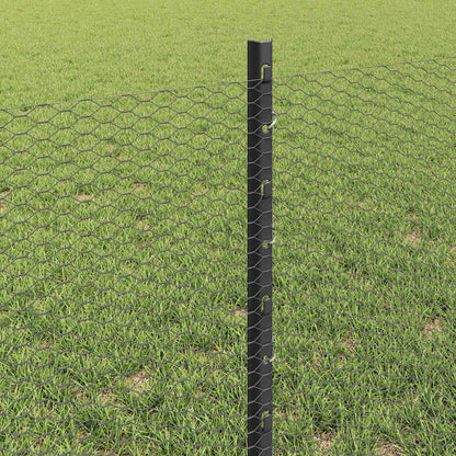 vidaXL Hexagonal Fence with Post 25 x 0.6 m PVC-Coated Steel Grey Mesh 4